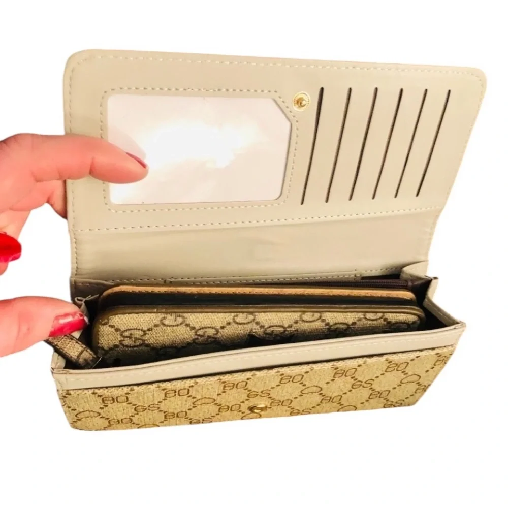 Double G mobile phone wallet or clutch faux leather w/ canvas stripe